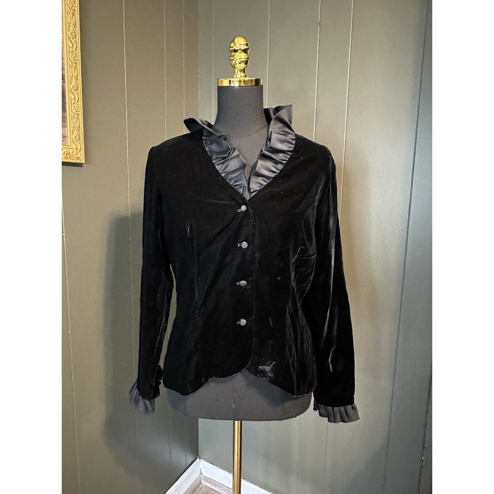 Noel Sophisticates Vintage‎ Black Velvet 1980s Silk Trimmed Suit Jacket